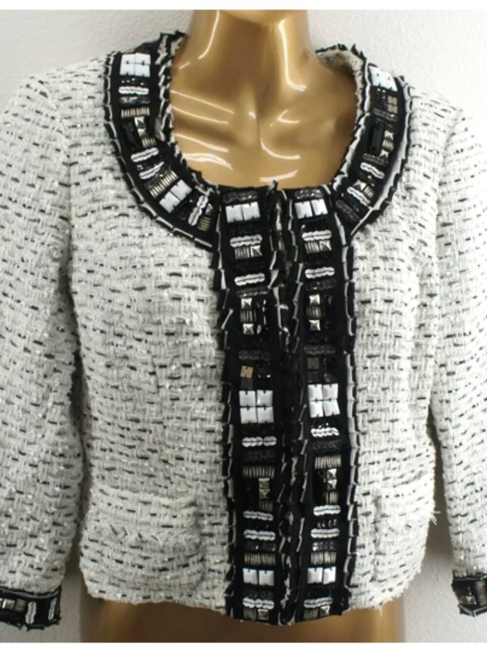 White House Black Market Textured Rhinestone Trim Jacket size 4 - Picture 2 of 5
